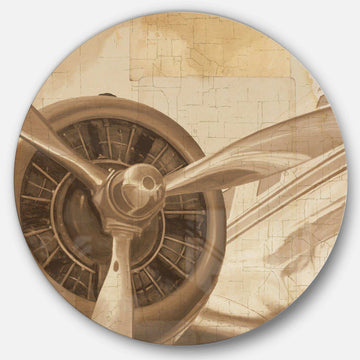 Retro Airplanes Sepia - Transportation Circle Metal Wall Decor